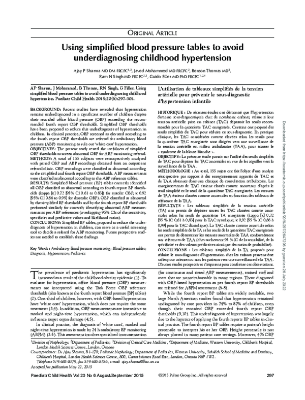 (PDF) Using simplified blood pressure tables to avoid underdiagnosing ...