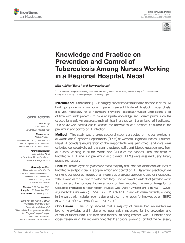 (PDF) Knowledge and Practice on Prevention and Control of Tuberculosis ...