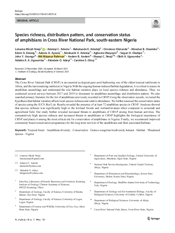 (PDF) Species richness, distribution pattern, and conservation status