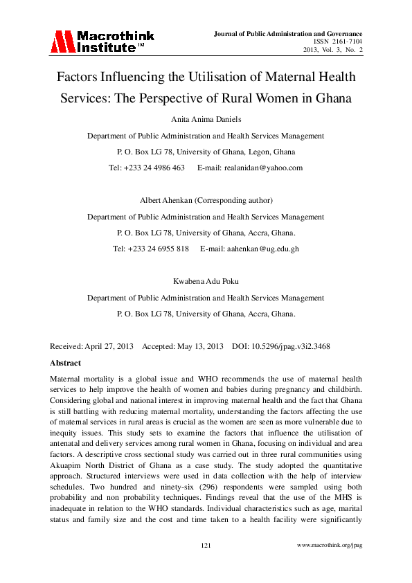 (PDF) Factors Influencing the Utilisation of Maternal Health Services ...