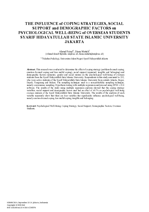 (PDF) THE INFLUENCE of COPING STRATEGIES, SOCIAL SUPPORT and ...