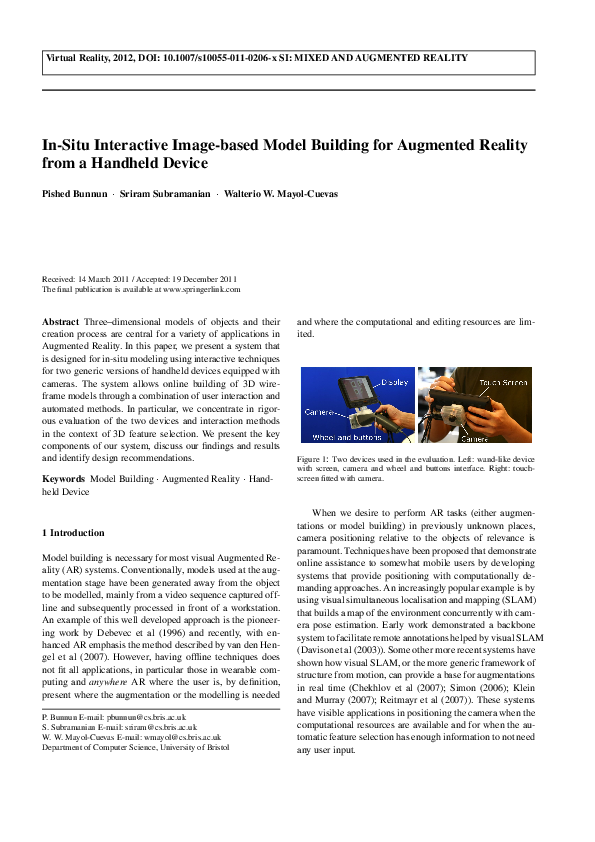 (PDF) In-Situ interactive image-based model building for Augmented ...