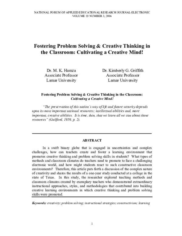 (PDF) Fostering Problem Solving & Creative Thinking in the Classroom ...