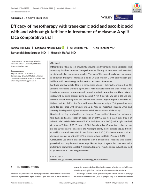 (PDF) Efficacy of mesotherapy with tranexamic acid and ascorbic acid