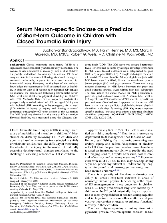 (PDF) Serum Neuron-specific Enolase as a Predictor of Short-term ...