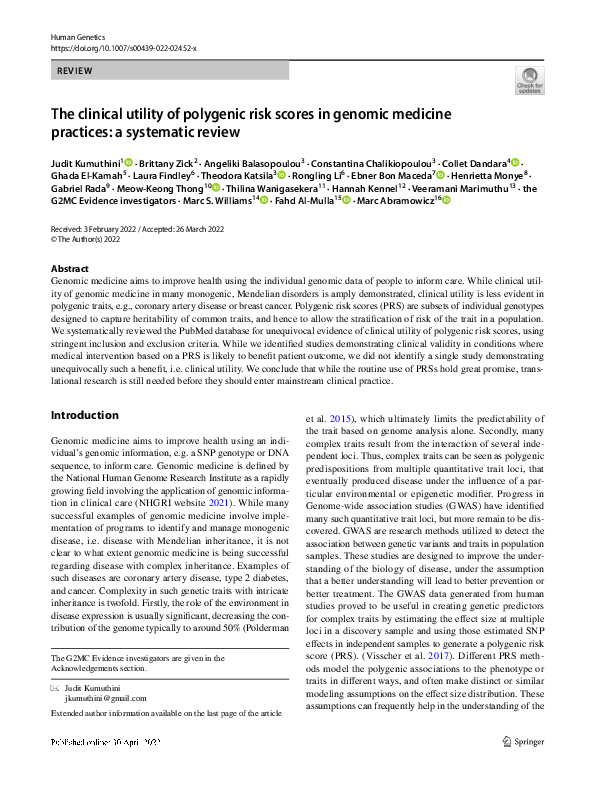 (PDF) The clinical utility of polygenic risk scores in genomic medicine ...