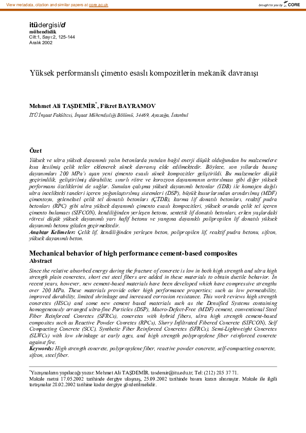 (PDF) Mechanical behavior of high performance cement-based composites