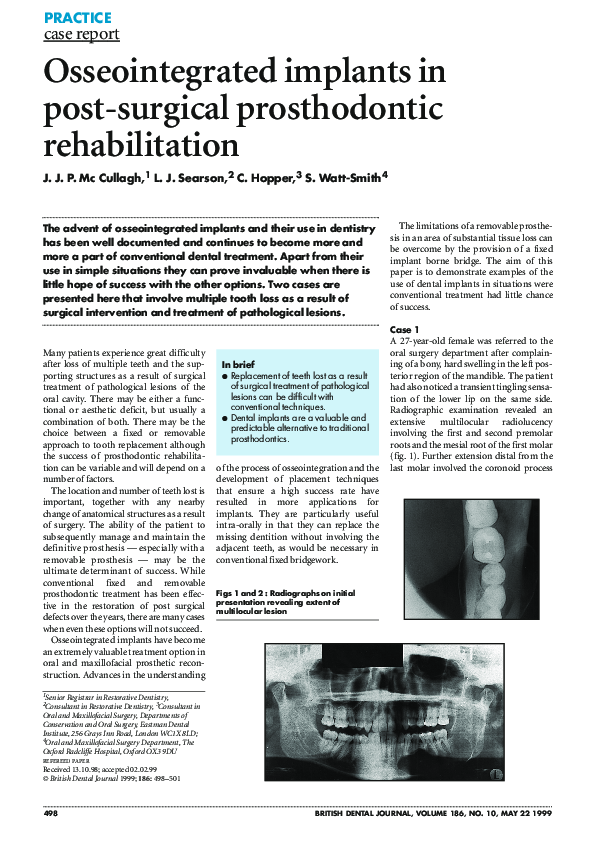(PDF) Case report: Osseointegrated implants in post-surgical ...