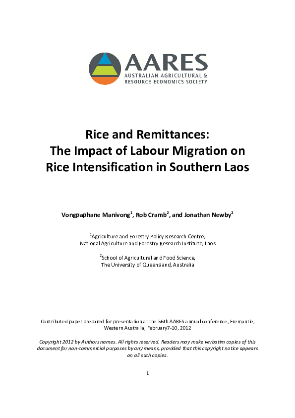(PDF) Rice and Remittances: The Impact of Labour Migration on Rice ...