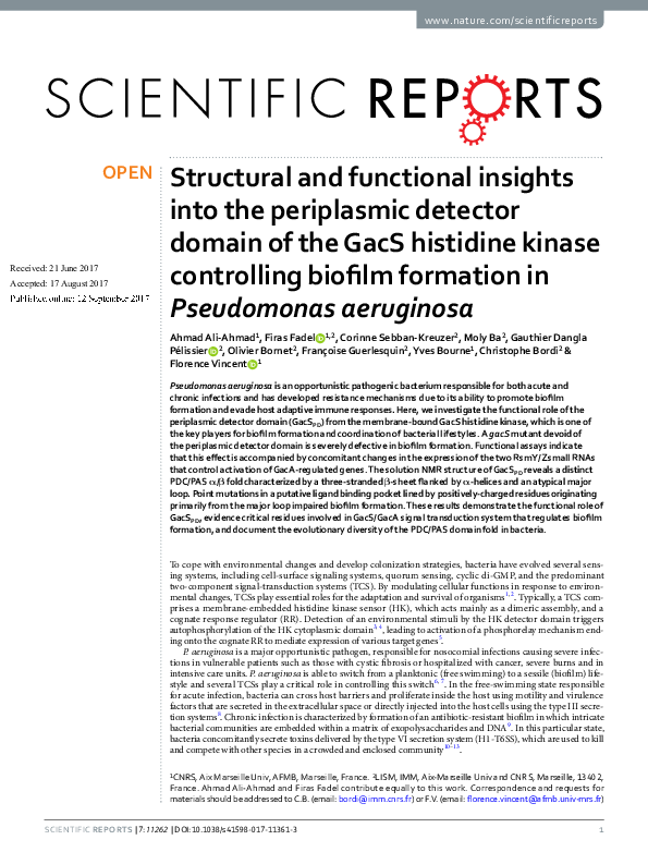 (PDF) Structural and functional insights into the periplasmic detector ...