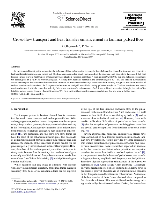 (PDF) Cross-flow transport and heat transfer enhancement in laminar ...