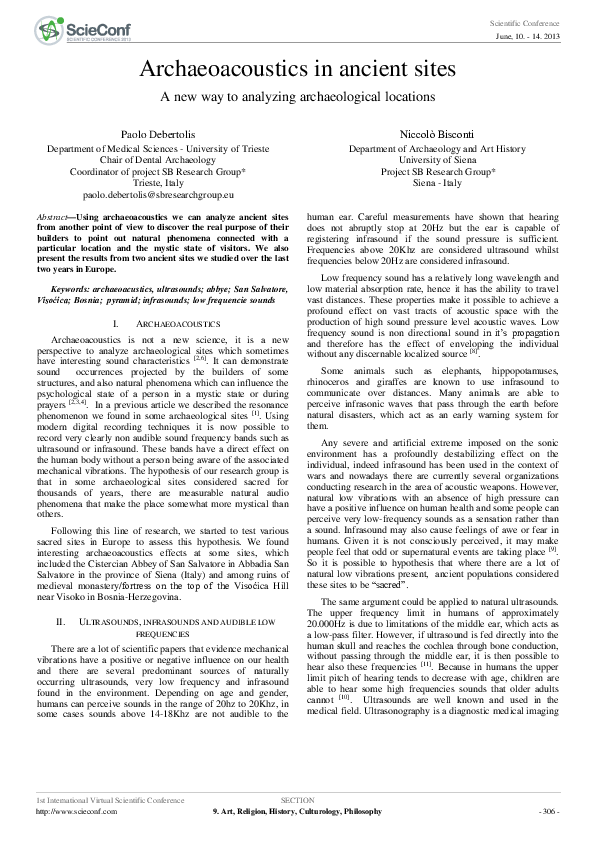 Archaeoacoustics in ancient sites. A new way to analysing archaeological locations