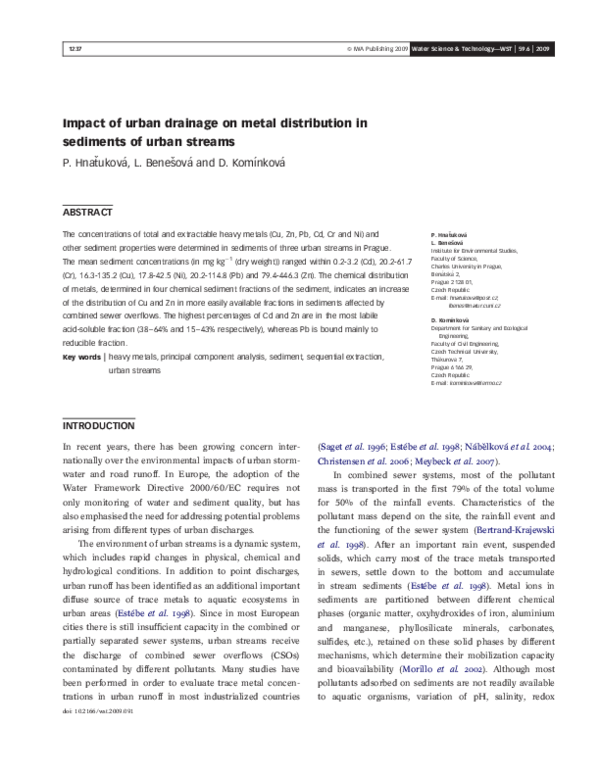 (PDF) Impact of urban drainage on metal distribution in sediments of ...