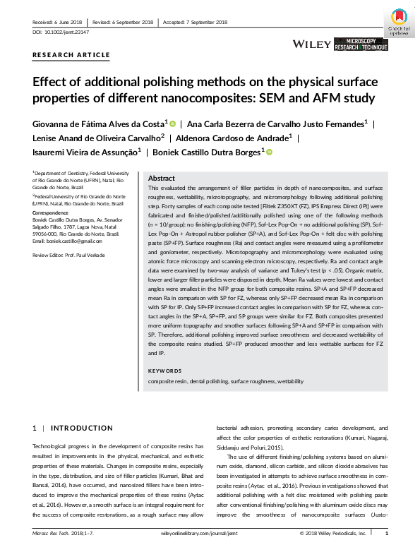 (PDF) Effect of additional polishing methods on the physical surface ...