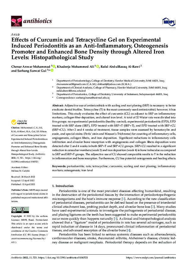 (PDF) Effects of Curcumin and Tetracycline Gel on Experimental Induced ...