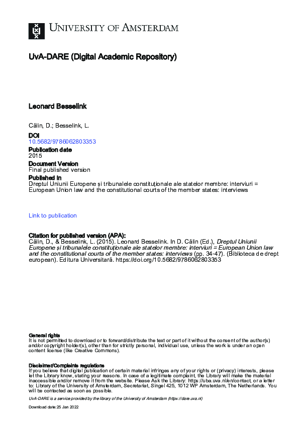 Dreptul Uniunii Europene si tribunalele constituţionale ale statelor membre. Interviuri