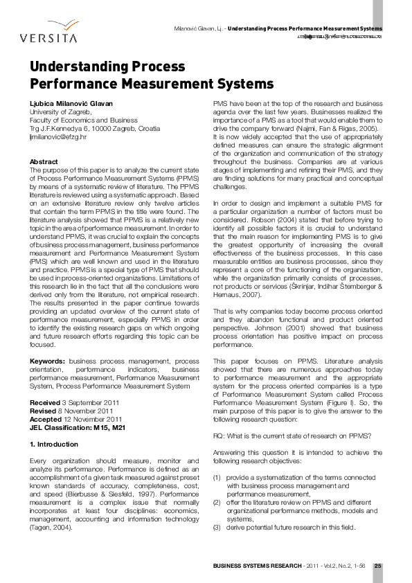 (PDF) Understanding Process Performance Measurement Systems