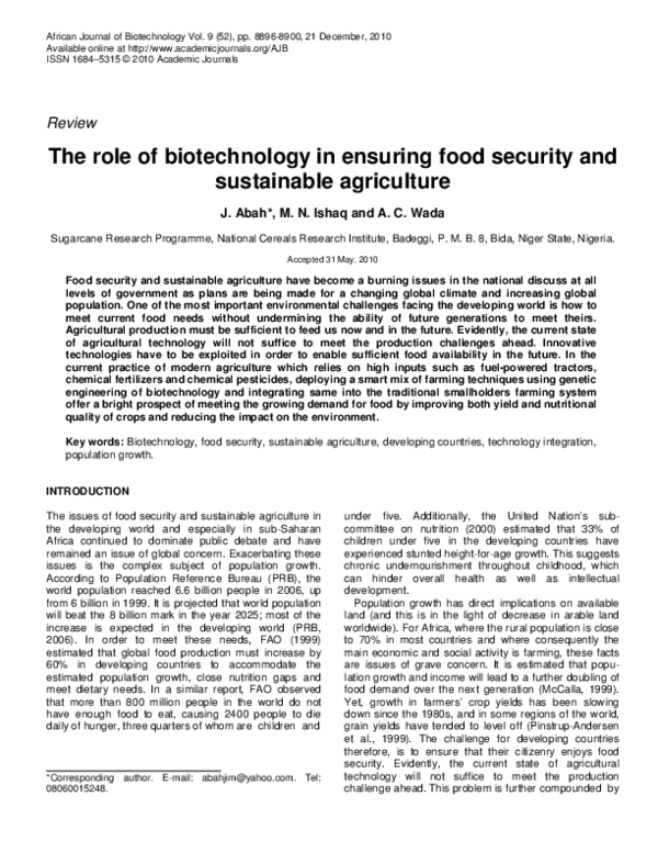 (PDF) The role of biotechnology in ensuring food security and ...