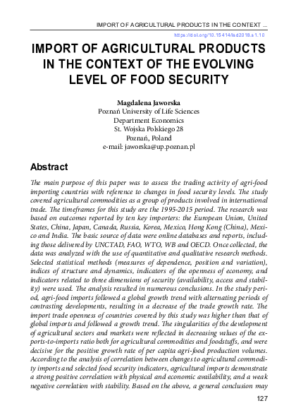 (PDF) Import of Agricultural Products in the Context of the Evolving ...