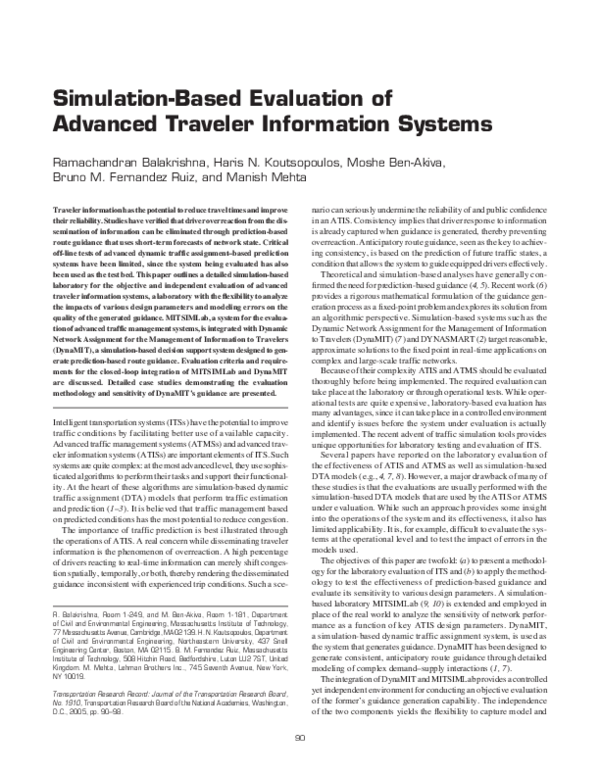 (PDF) Simulation-Based Evaluation of Advanced Traveler Information Systems