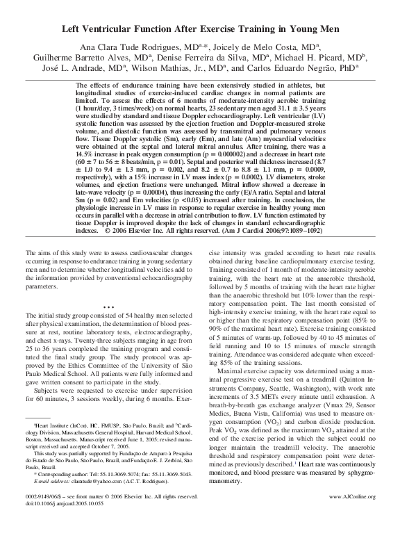 (PDF) Left Ventricular Function After Exercise Training in Young Men