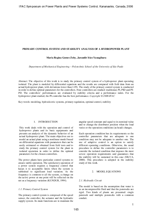 (PDF) Primary Control System and Stability Analysis of a Hydropower ...