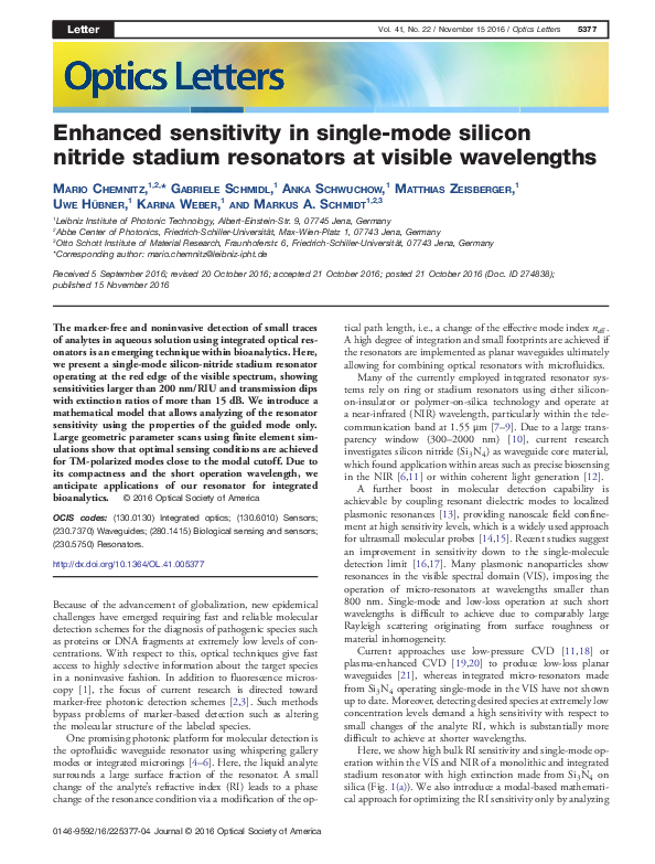 (PDF) Enhanced sensitivity in single-mode silicon nitride stadium ...