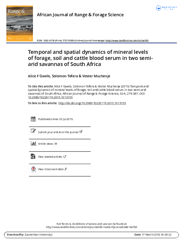 (PDF) Temporal and spatial dynamics of mineral levels of forage, soil ...