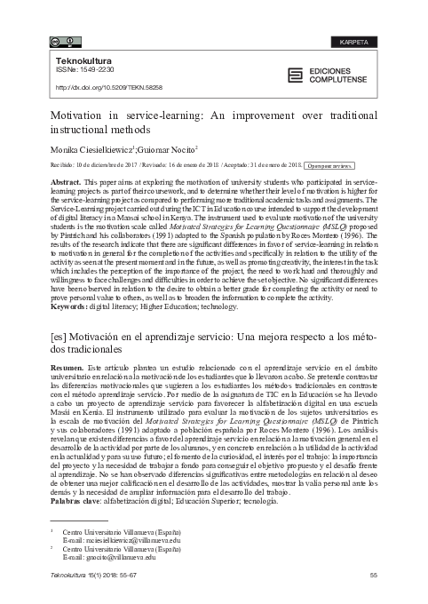 (PDF) Motivation in service-learning: an improvement over traditional ...