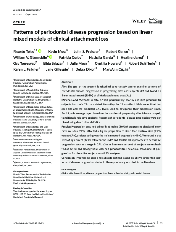 (PDF) Patterns of periodontal disease progression based on linear mixed ...