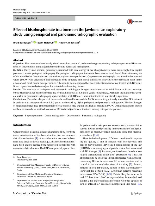 (PDF) Effect of bisphosphonate treatment on the jawbone: an exploratory ...
