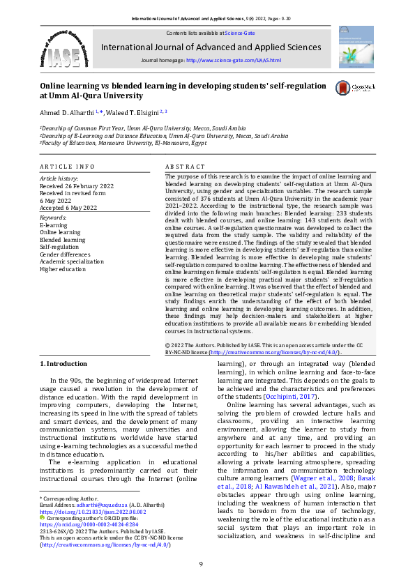 (PDF) Online learning vs blended learning in developing students' self ...