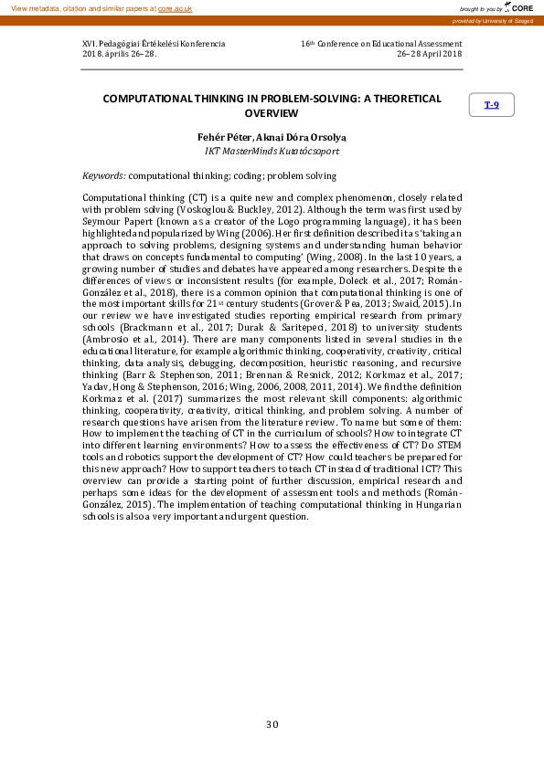 (PDF) Computational thinking in problem-solving : a theoretical overview
