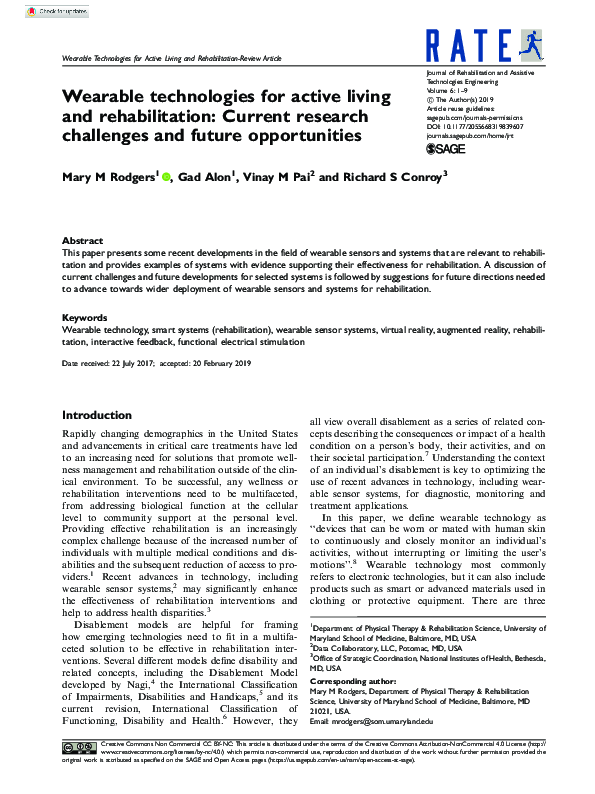 (PDF) Wearable technologies for active living and rehabilitation