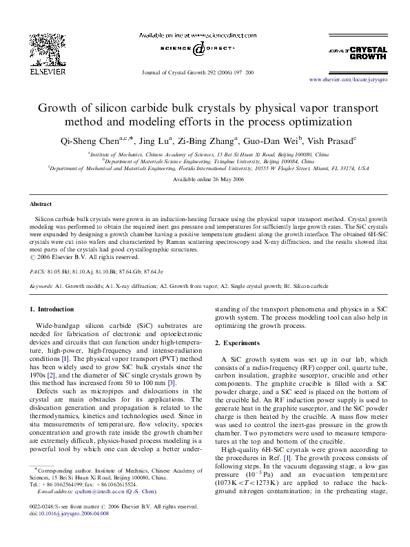 (PDF) Growth of silicon carbide bulk crystals by physical vapor ...