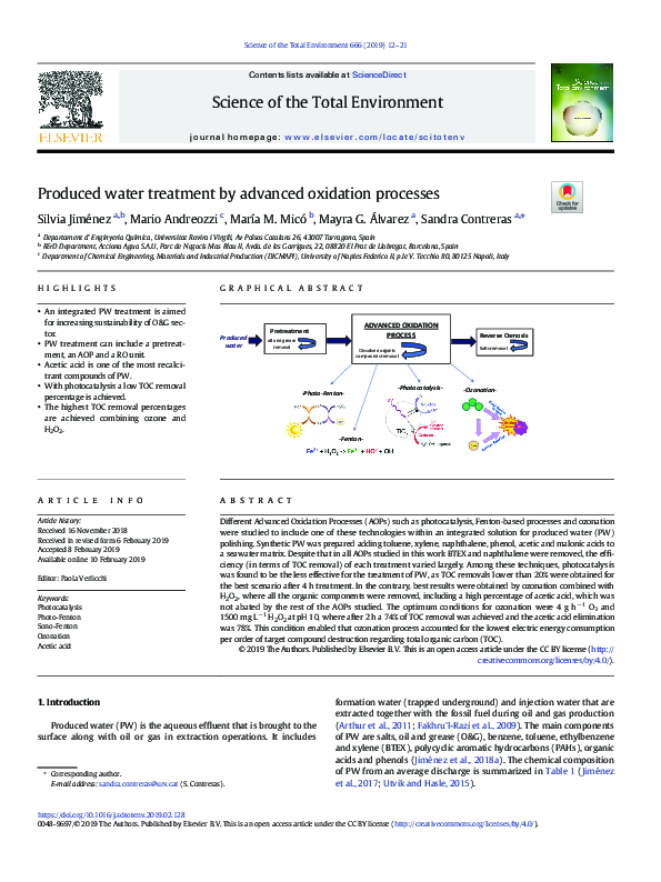 (PDF) Produced water treatment by advanced oxidation processes