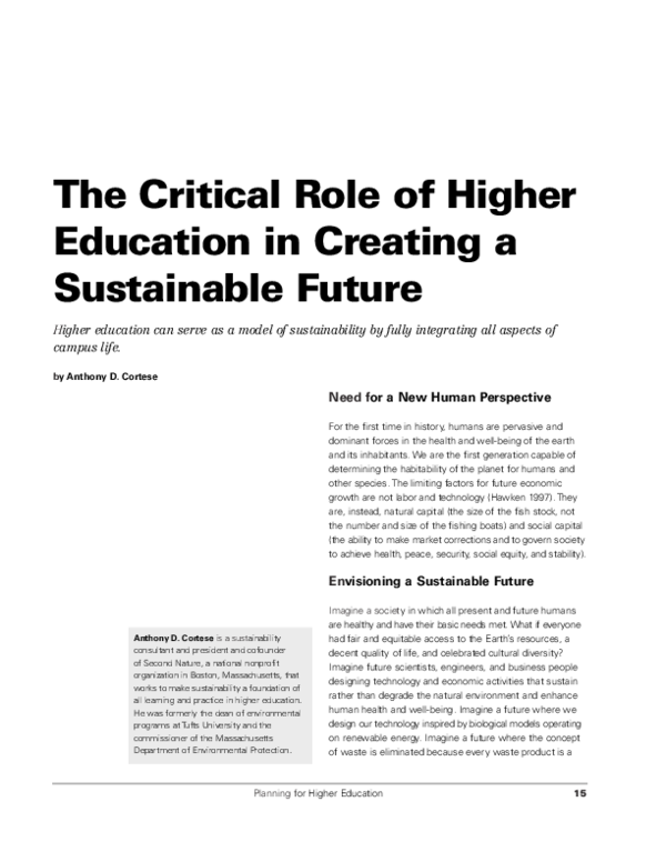 (PDF) The critical role of higher education in creating a sustainable ...