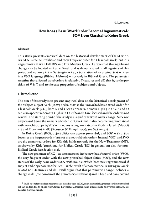 (PDF) How Does a Basic Word Order Become Ungrammatical? SOV from ...