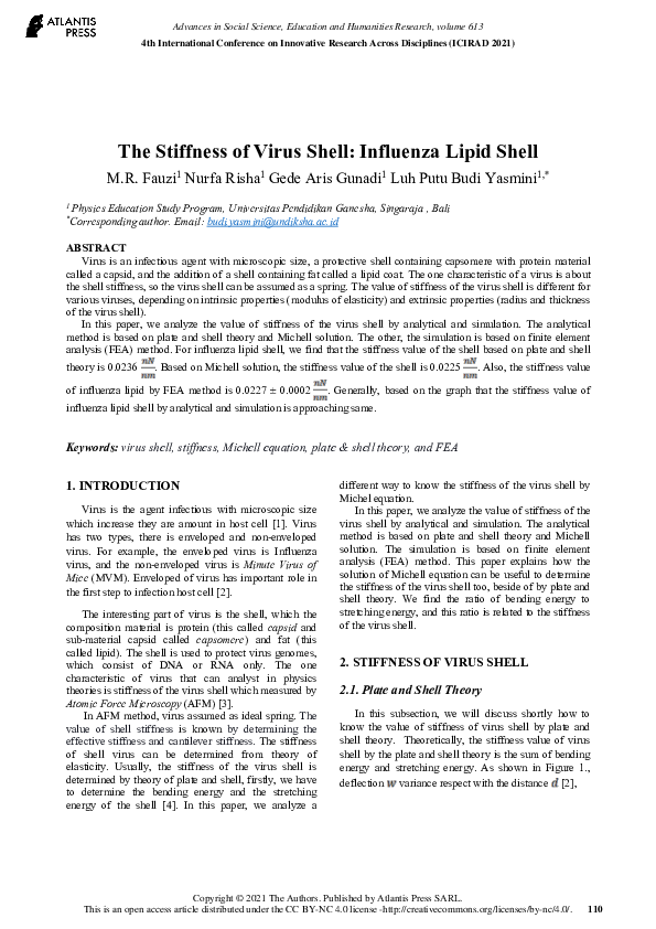 (PDF) The Stiffness of Virus Shell: Influenza Lipid Shell