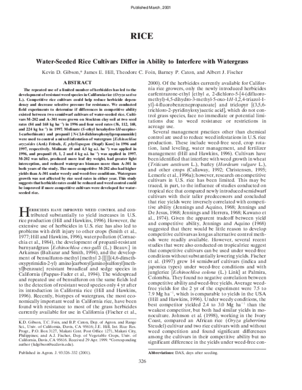 (PDF) Water-Seeded Rice Cultivars Differ in Ability to Interfere with ...