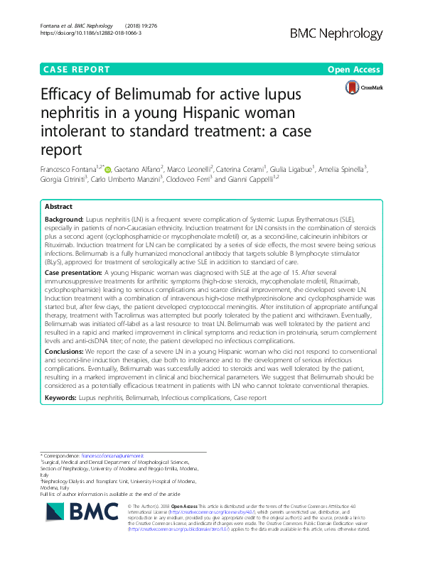 (PDF) Efficacy of Belimumab for active lupus nephritis in a young ...