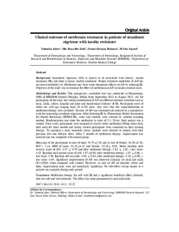 (PDF) Clinical outcome of metformin treatment in patients of acanthosis ...
