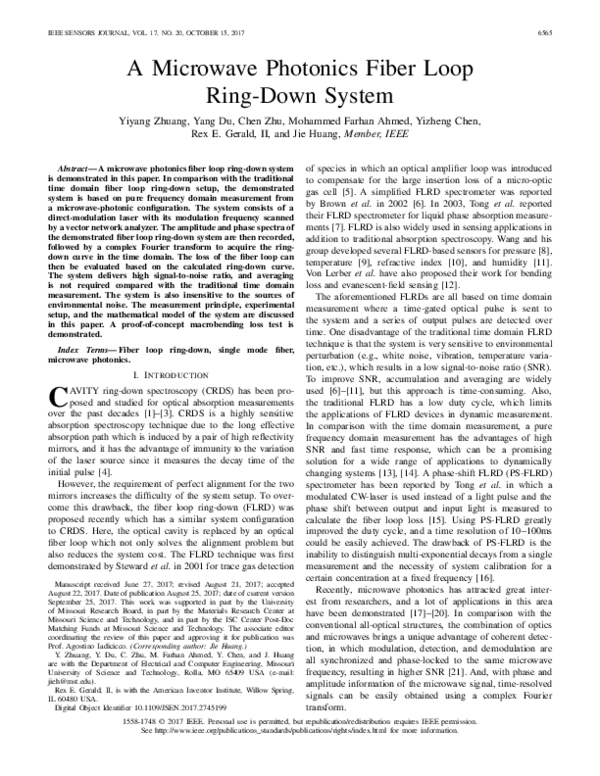 (PDF) A Microwave Photonics Fiber Loop Ring-Down System