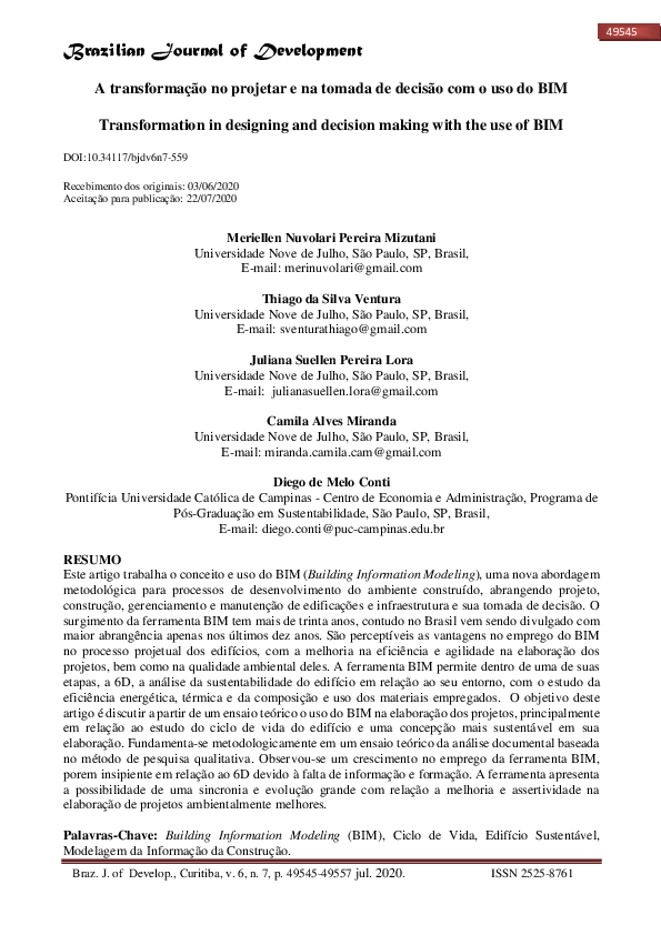 (PDF) A transformação no projetar e na tomada de decisão com o uso do BIM