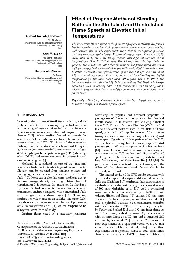 (PDF) Effect of propane-methanol blending ratio on the stretched and ...