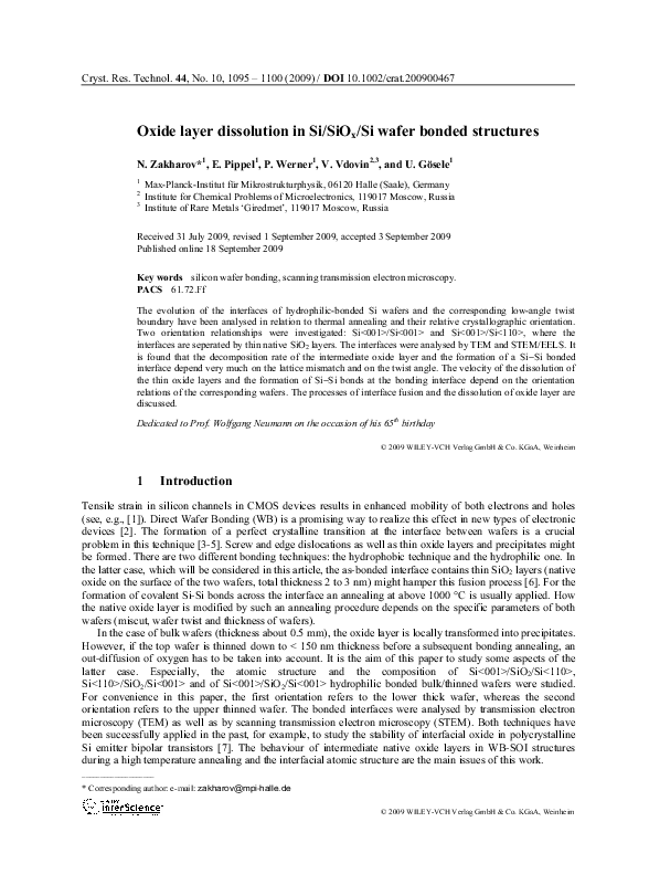 (PDF) Oxide layer dissolution in Si/SiO x /Si wafer bonded structures