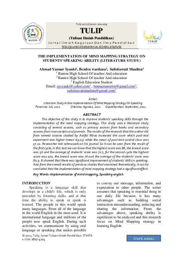 (PDF) The Implementation of Mind Mapping Strategy on Students’Speaking ...