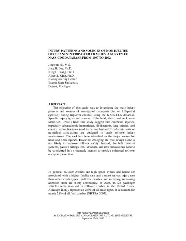 (PDF) Injury patterns and sources of non-ejected occupants in trip-over ...
