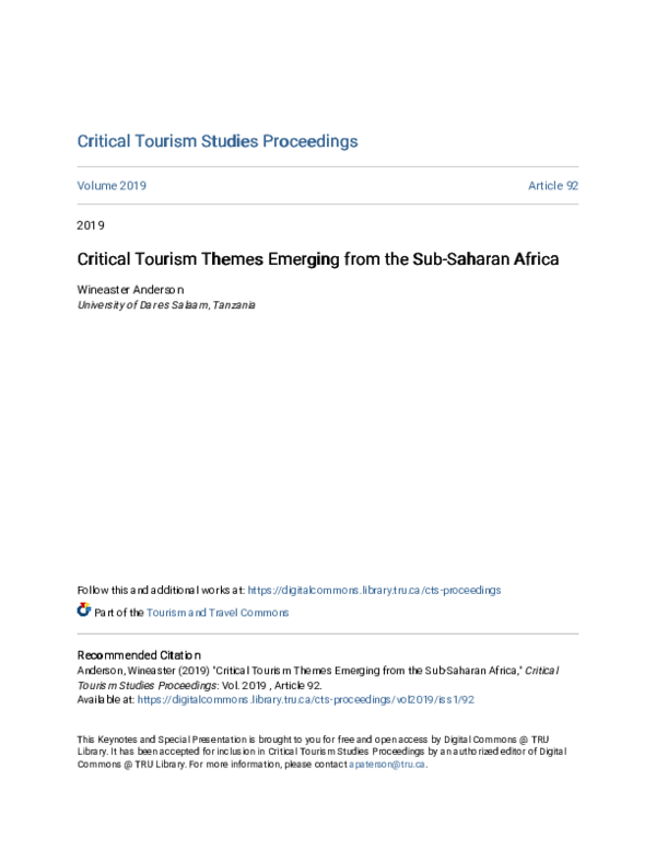 (PDF) Critical Tourism Themes Emerging from the Sub-Saharan Africa