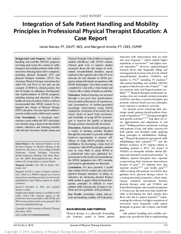 (PDF) Integration of Safe Patient Handling and Mobility Principles in